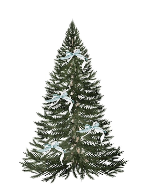 Árbol de Navidad de acuarela con arcos dibujados a mano árbol de hoja perenne vintage aislado sobre fondo blanco