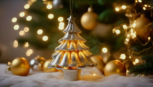 El árbol de Navidad adornado con adornos brillantes iluminado con luces brillantes