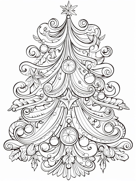 Foto un árbol de navidad con adornos giratorios y estrellas en la parte superior generativa ai
