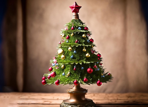 Un árbol de navidad con adornos rojos y azules.