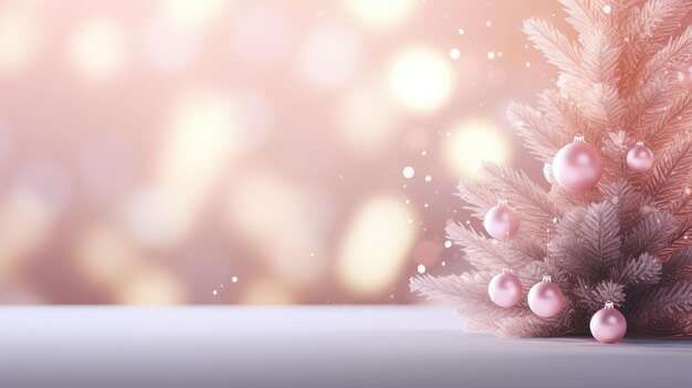 Árbol de Navidad con adornos rosados en fondo bokeh