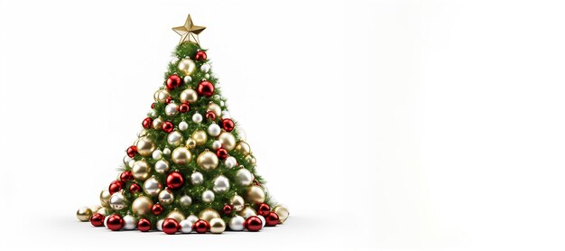 Árbol de Navidad aislado sobre fondo blanco. Espacio de copia de banner de vacaciones de Navidad para texto.
