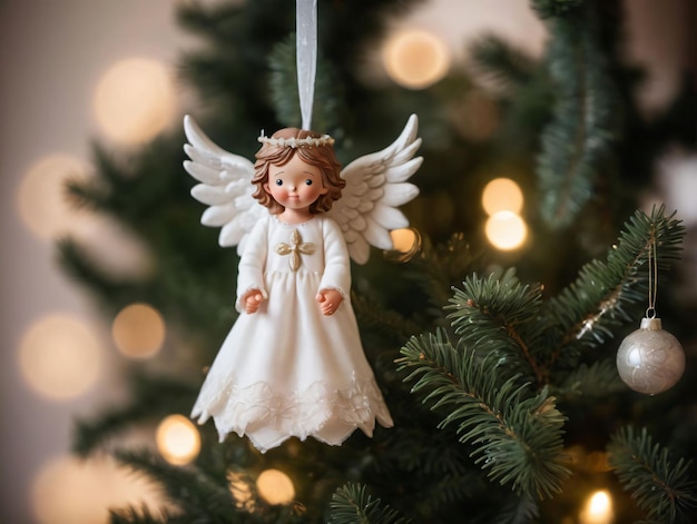 Un árbol de Navidad con un ángel adornado