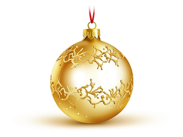 Árbol de Navidad Bauble De oro brillante aislado fondo blanco