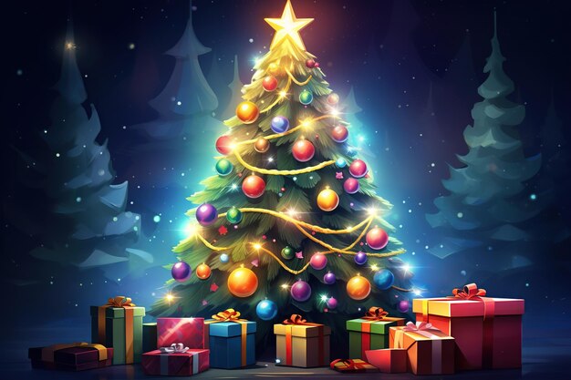 Foto un árbol de navidad bellamente decorado adornado con adornos coloridos generado con ia