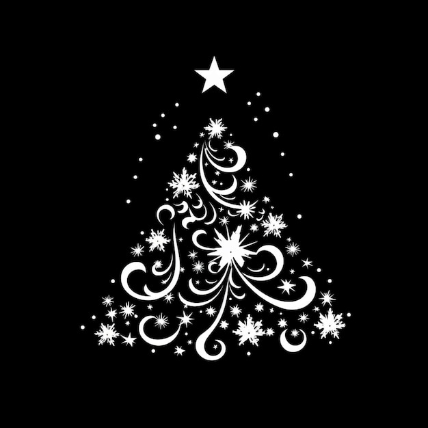 un árbol de Navidad blanco con copos de nieve y estrellas en un fondo negro
