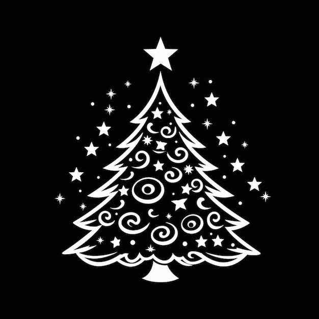 un árbol de Navidad blanco con estrellas y remolinos en un fondo negro generativo ai