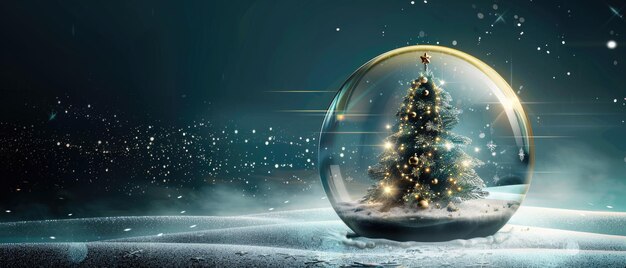 Árbol de Navidad en bola de vidrio en la nieve luces brillantes deseos de Navidad deseos de Año Nuevo