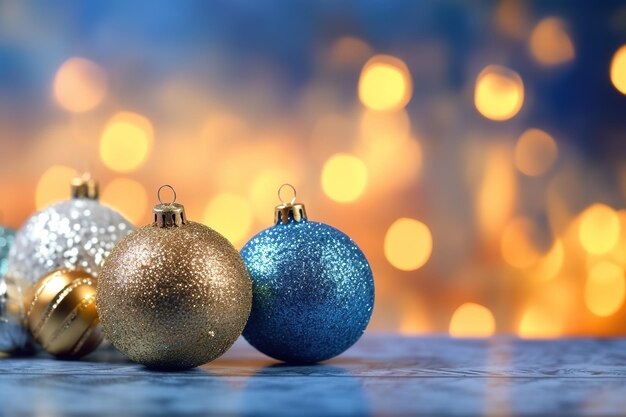 Foto Árbol de navidad bolas doradas y azules