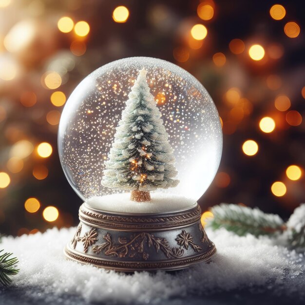 Foto Árbol de navidad brillante en el globo de nieve