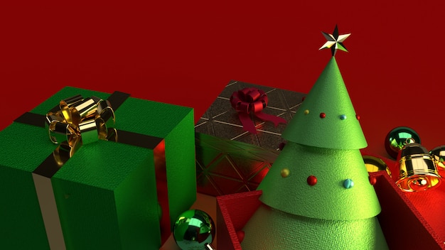Árbol de Navidad en caja de regalo 3D para contenido de Navidad.
