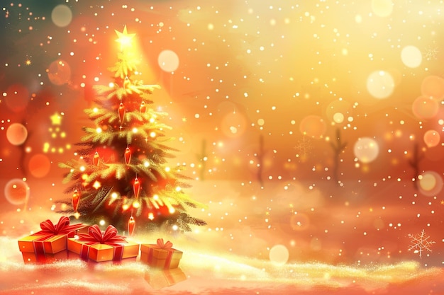 un árbol de Navidad con una caja de regalos roja delante de él