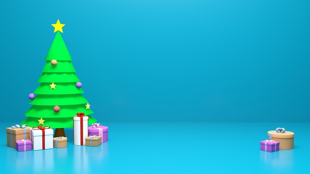 Árbol de Navidad y cajas de regalos