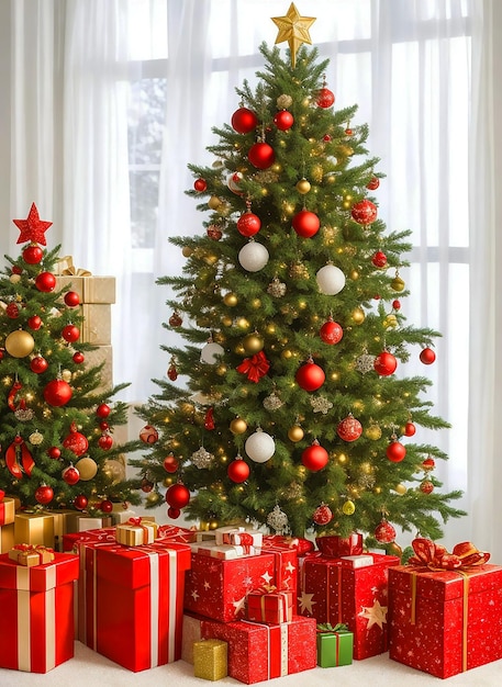 Foto Árbol de navidad con cajas de regalos