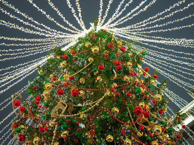 Foto Árbol de navidad en la calle por la noche