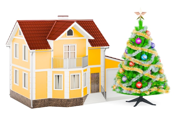 árbol de navidad, y, casa, 3d, interpretación