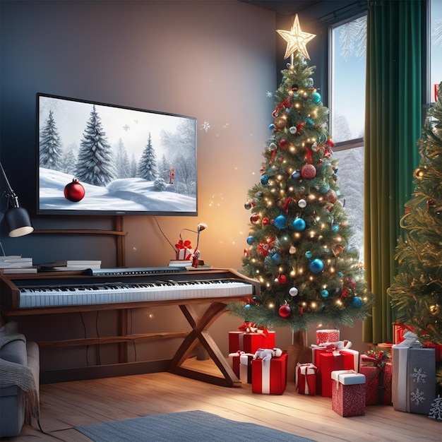 Un árbol de Navidad cobra vida con un micrófono en la mano