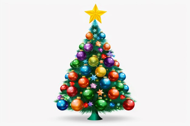 árbol de navidad de colores brillantes con estrellas y adornos en la parte superior ai generativo