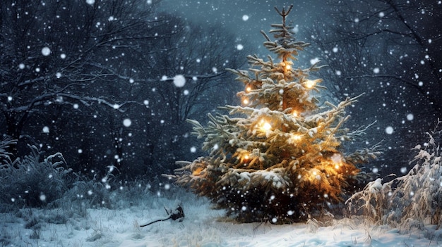 Este árbol de Navidad cubierto de nieve se destaca brillantemente