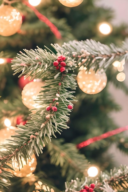 Un árbol de navidad con una decoración de frutos rojos