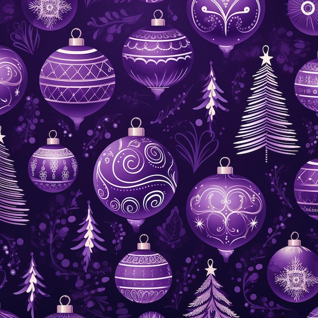 Foto Árbol de navidad con decoración navideña y luces contra el fondo púrpura de iris cósmico