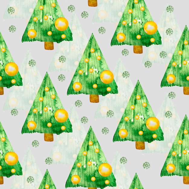 Árbol de navidad decorado acuarela de patrones sin fisuras
