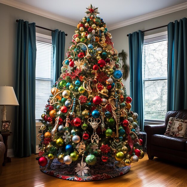 Foto Árbol de navidad decorado con adornos