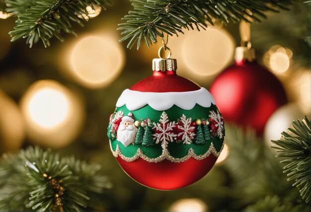 Foto Árbol de navidad decorado con campana de bola y muchos más