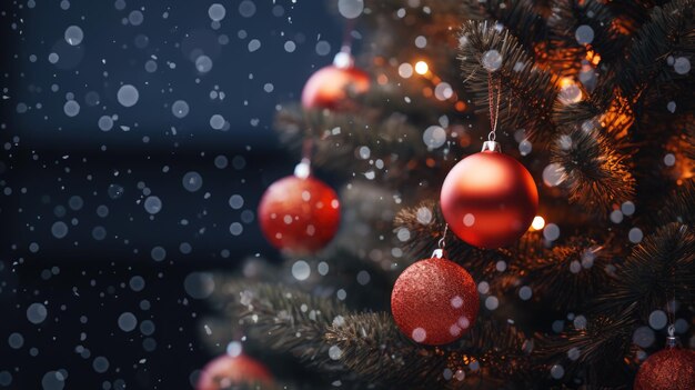 Foto Árbol de navidad decorado en fondo borroso papel de pared de navidad en primer plano espacio vacío para el texto