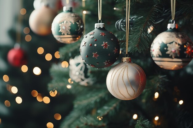 Foto Árbol de navidad decorado con luces borrosas en el fondo