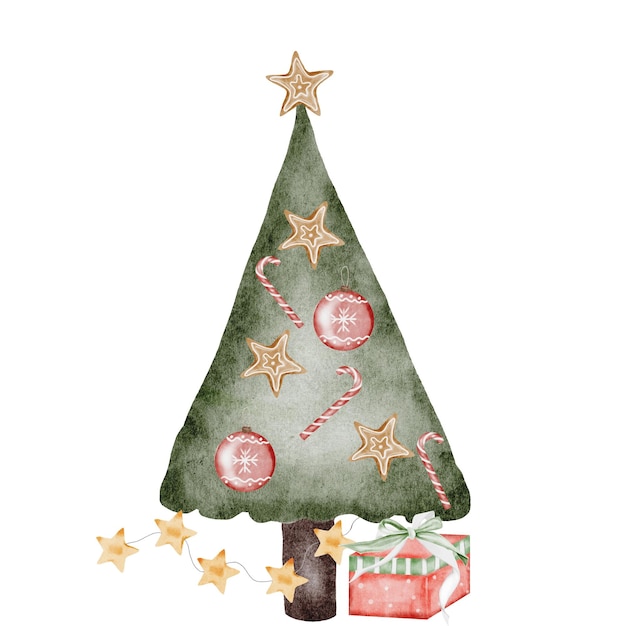 Árbol de Navidad dibujado en acuarela dibujo del símbolo de Navidad en un fondo blanco aislado clip art