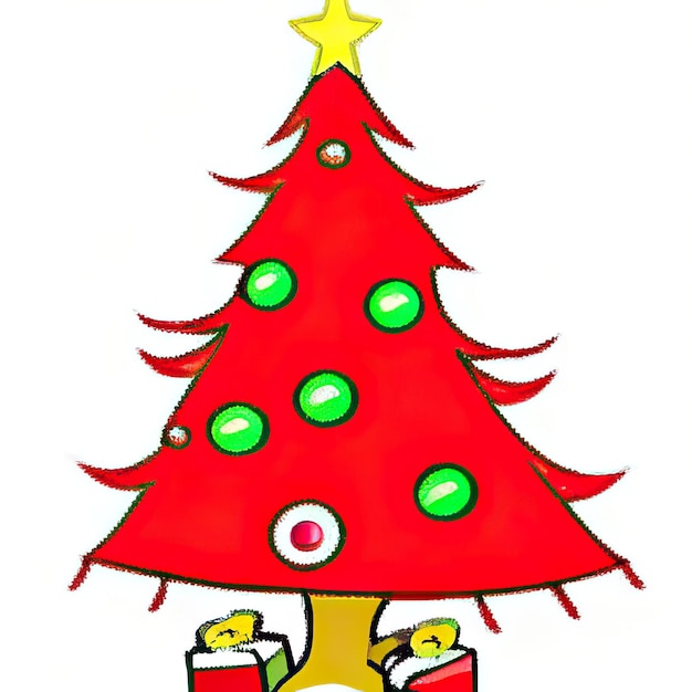 Foto Árbol de navidad de dibujos animados objetos de color verde sobre la navidad