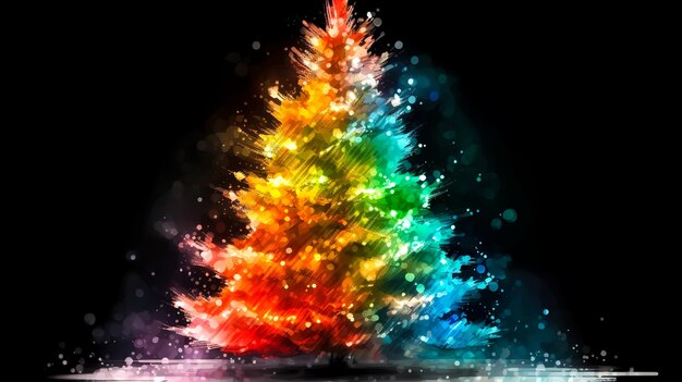 Árbol de Navidad en diferentes colores sobre un fondo oscuro IA generativa