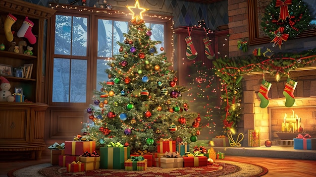 un árbol de Navidad con una estrella en la parte superior
