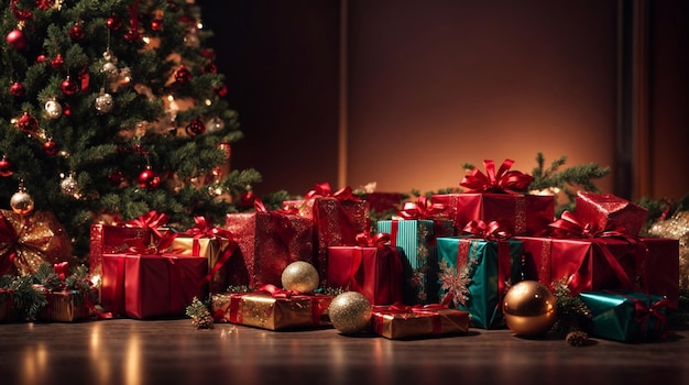Un árbol de Navidad festivo rebosante de regalos coloridos