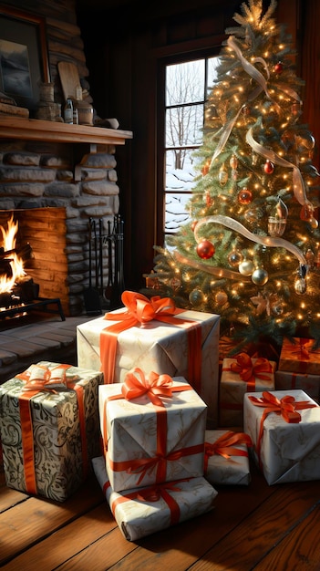 Un árbol de Navidad festivo con regalos debajo de la magia navideña Un sueño navideño