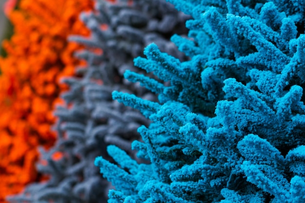 Árbol de Navidad flocado con múltiples colores.