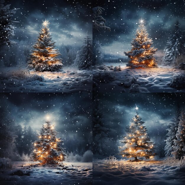 árbol de Navidad con fondo nevado