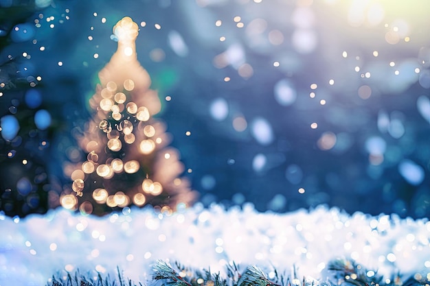 Un árbol de Navidad en el fondo de la nieve.