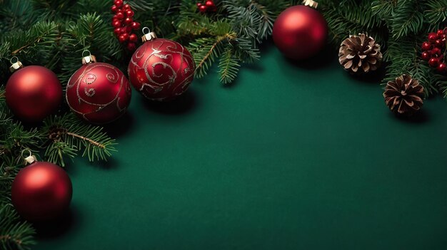 un árbol de Navidad con un fondo verde con adornos y adornos