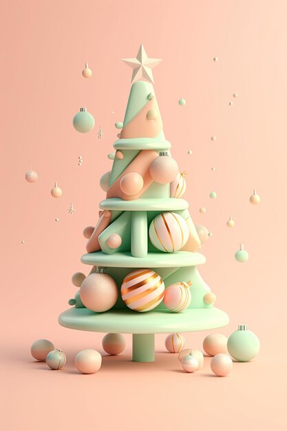 Foto Árbol de navidad fondo vertical de colores pastel degradados 3d lindos colores dulces decoración navideña hecha con formas geométricas burbujeantes para desolladores de eventos postales de felicitación contenido generativo ai