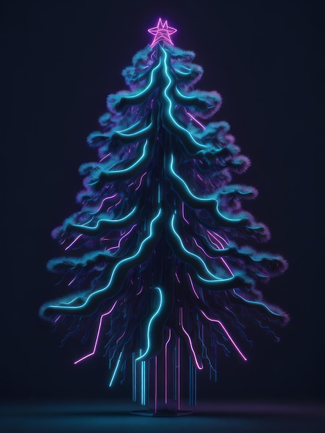 Foto Árbol de navidad futurista digital brillante generado por ia