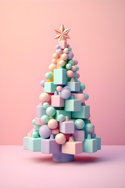 Un árbol de navidad hecho de cubos y bolas.