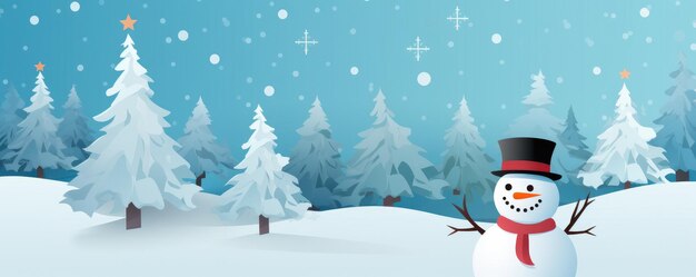 Foto Árbol de navidad de invierno con muñeco de nieve en el paisaje banner copy space generative ai