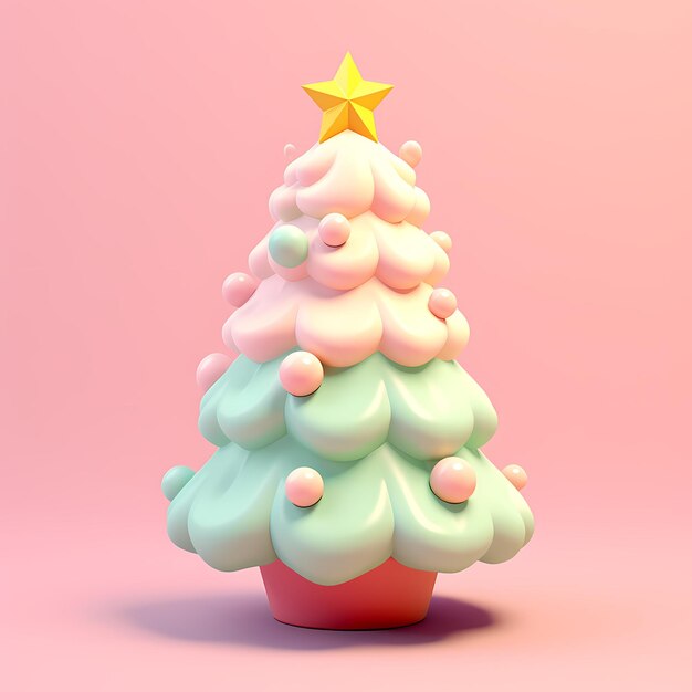 Foto Árbol de navidad isométrico 3d colores pastel suaves