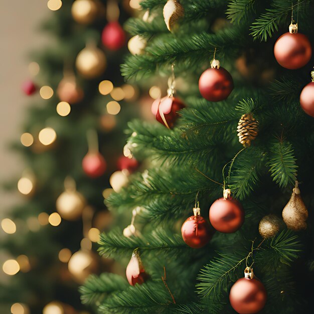 un árbol de Navidad con una joya roja y adornos de oro