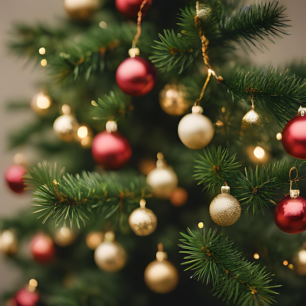 Foto un árbol de navidad con una joya roja y adornos de oro