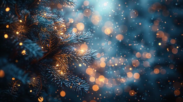 un árbol de Navidad con luces y copos de nieve en él