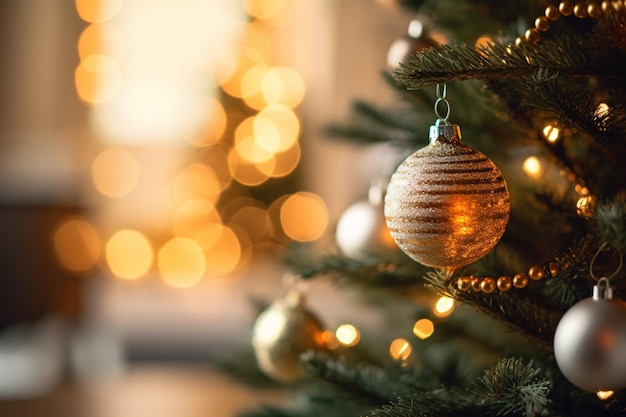 Un árbol de navidad con luces de fondo