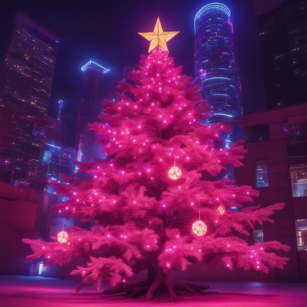 Árbol de Navidad con luces de neón